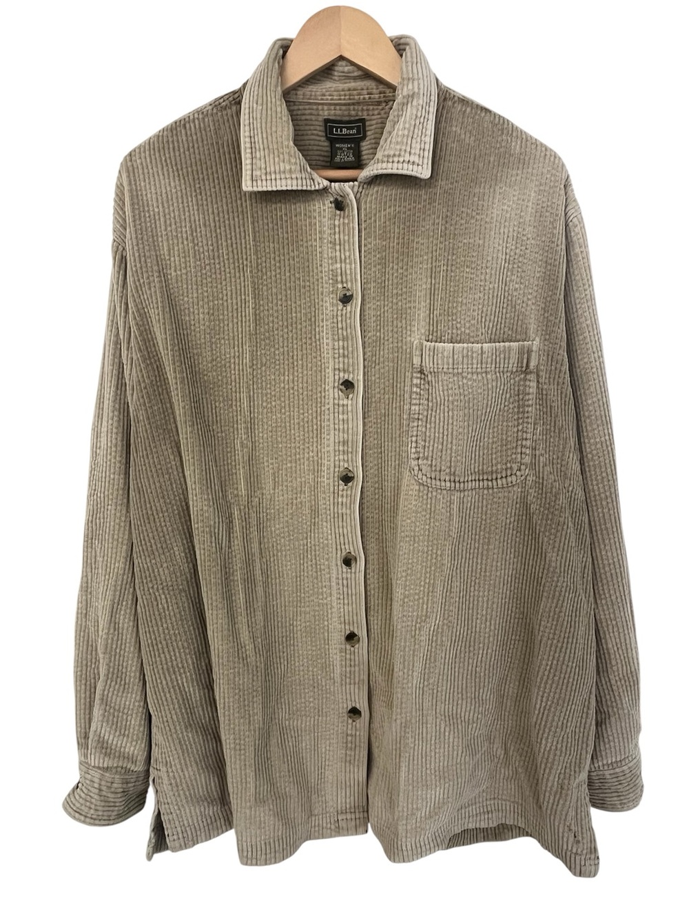 Vintage 90s LL Bean Corduroy Shirt Jacket Womens Oversized Beige Shacket Y2K